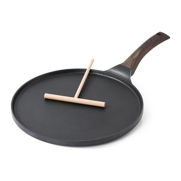 Black Nonstick Cast Aluminum Swiss Granite Coating Induction Compatible Crepe Pancake Tawa Griddle with Stay-Cool Handle