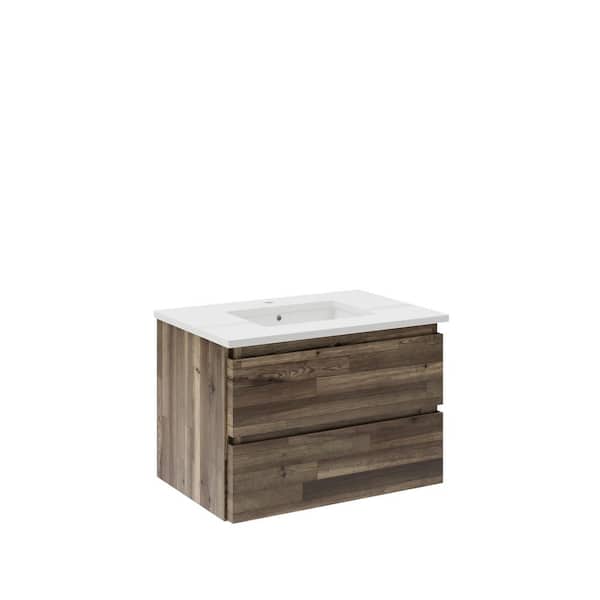 Fresca Formosa 30 in. Single Sink Wall Mount Floating Acacia Bath Vanity with White Quartz Top and Undermount Ceramic Sink