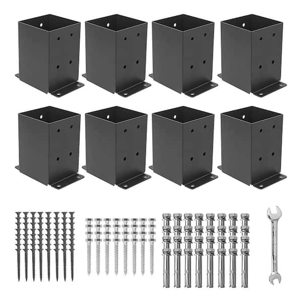 Afoxsos Steel Black Heavy Duty 4 x 4 Post Base Brackets with Powder Coating and Partition Design (8-Pack)