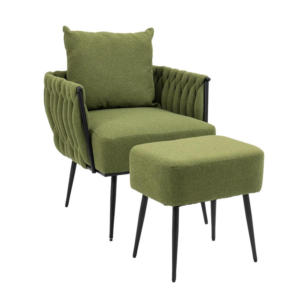 Miniyam Accent Chair with Ottoman, Upholstered Accent Armchair with Linen  Fabric, Small Single Sofa Chair for Bedroom,Office, Green
