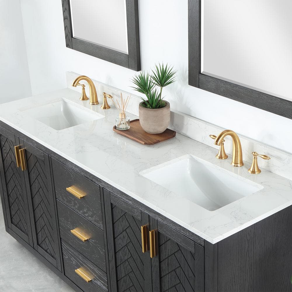 Gazsi 72" Brown Oak Double Bathroom Vanity with Composite Stone Top