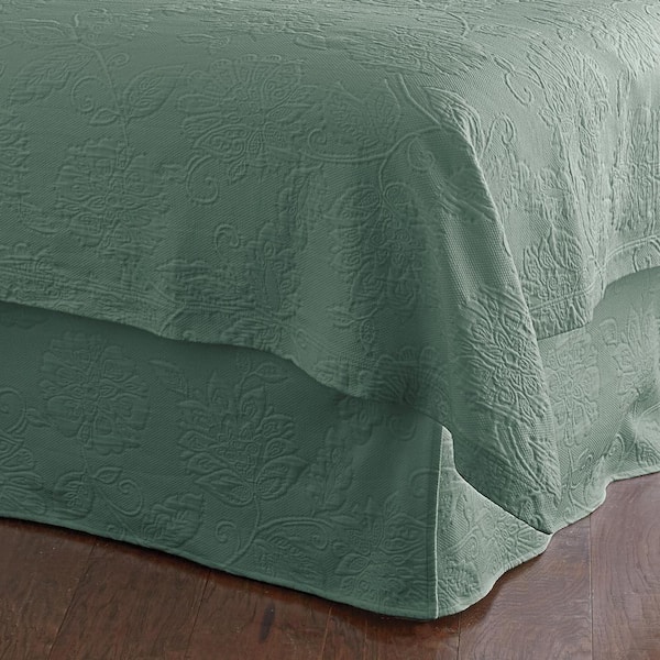 The Company Store Putnam Matelasse 14 in. Thyme Cotton Queen Bed Skirt