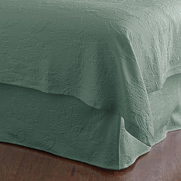 The Company Store Putnam Matelasse 14 in. Thyme Cotton Twin Bed Skirt