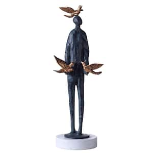 Dann Foley - Bird Man Sculpture - Blue and Brass - Cast Iron Zinc