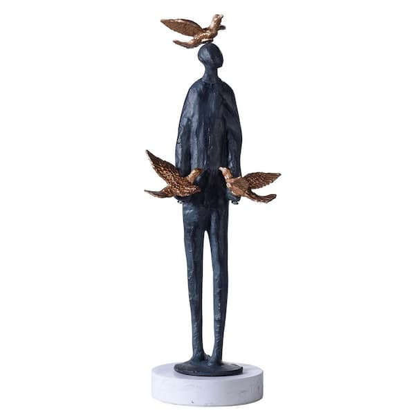 StyleCraft Dann Foley - Bird Man Sculpture - Blue and Brass - Cast Iron Zinc