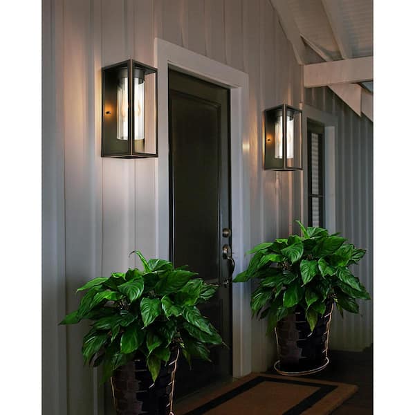 Walker Hill 5.24 in. W x 12.01 in. H 1-Light Oil Rubbed Bronze Outdoor Wall Lantern Sconce with Clear Glass Shade