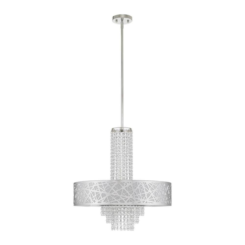 Polished Chrome 5-Light Drum Chandelier with Crystal Accents