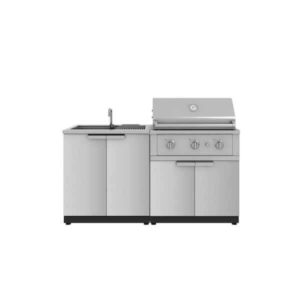 Outdoor Kitchen Stainless Steel 65in. W x 48.5in. H x 24in.D 4-Piece Cabinet Set w/33 in. Performance Propane Gas Grill