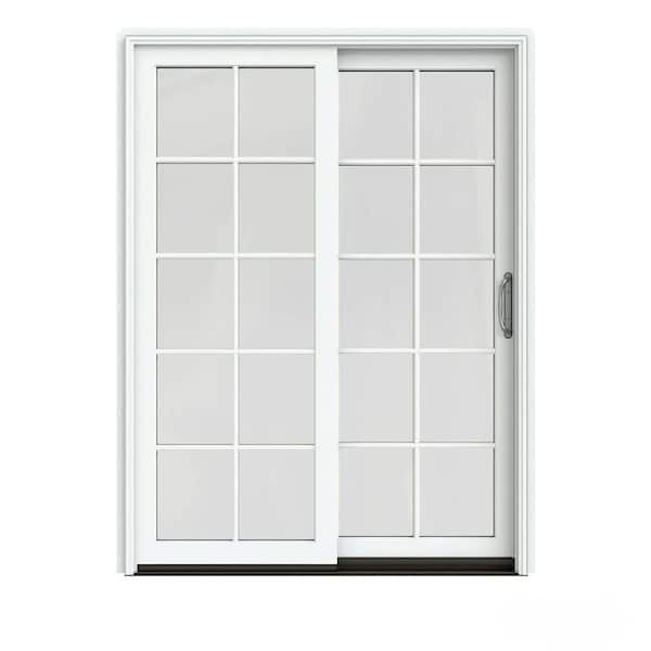 JELD-WEN 60 in. x 80 in. W-2500 Contemporary White Clad Wood Right-Hand 10 Lite Sliding Patio Door w/Unfinished Interior