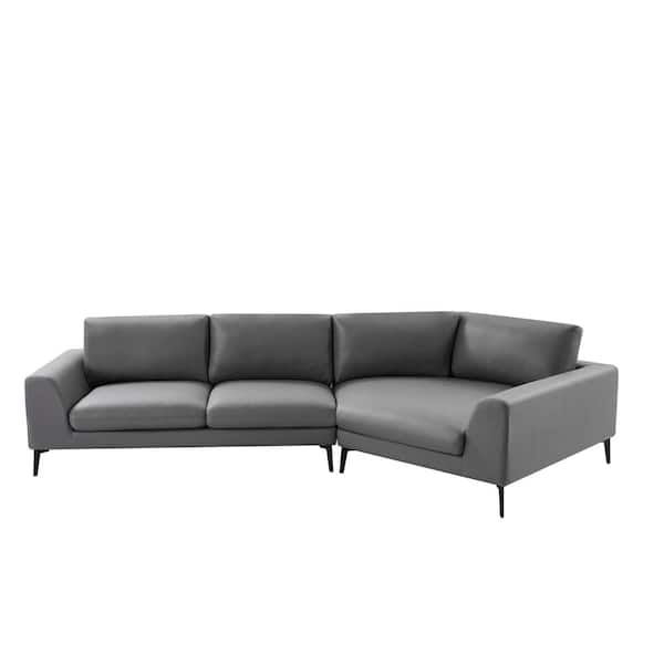 ATHMILE 66.2 in W Square Arm 2-piece Right-arm Facing Fabric Sectional Sofa in Gray