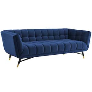 Adept 90 in. Midnight Blue Velvet 4-Seater Tuxedo Sofa with Square Arms