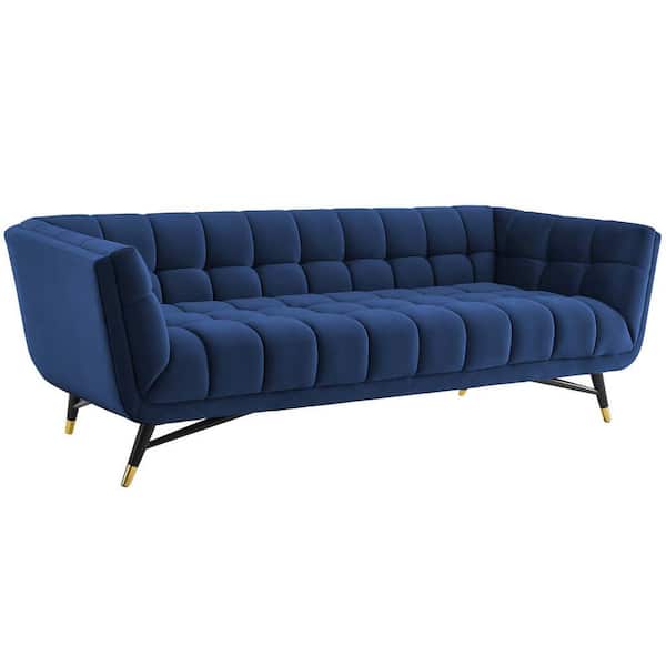 MODWAY Adept 90 in. Midnight Blue Velvet 4-Seater Tuxedo Sofa with Square Arms