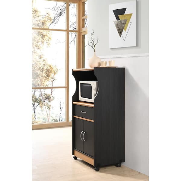 HODEDAH Storage Microwave Cart in Black-Beech Rolling with Wheels