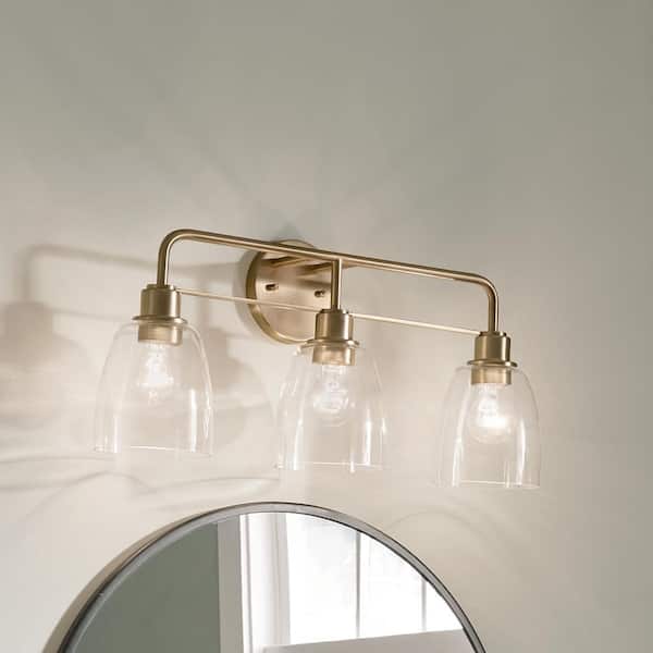 Meller 24.25 in. 3-Light Champagne Bronze Vintage Bathroom Vanity Light with Clear Glass