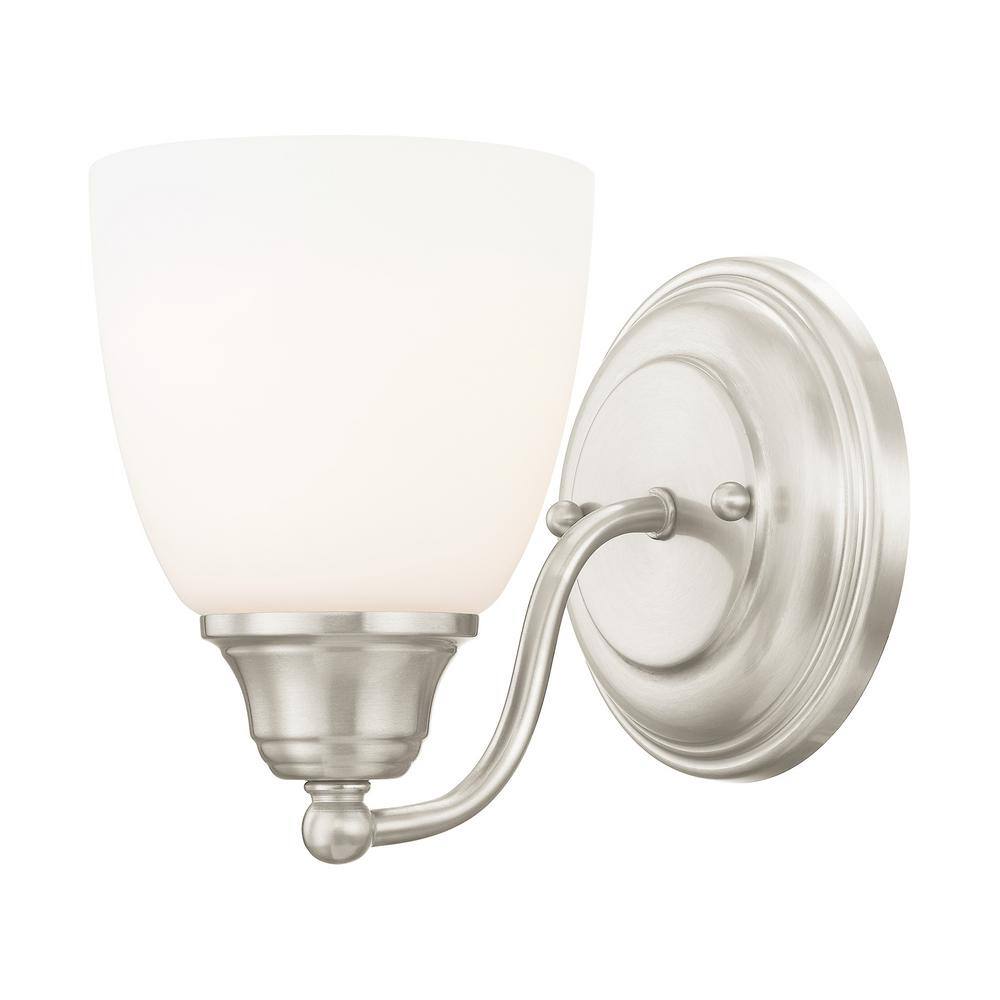 Curvaceous Nickel 7'' Dimmable Wall Sconce with Satin Opal Shade