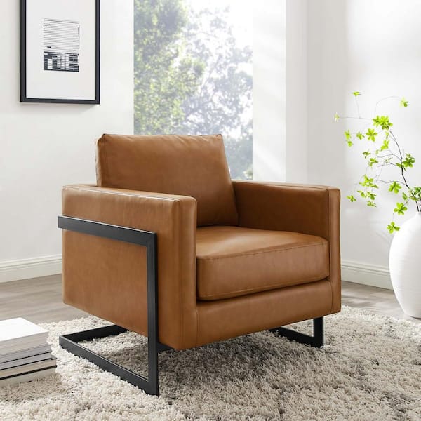 Posse Vegan Leather Black Tan Accent Chair