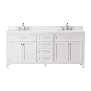 72 in. W x 22.3 in. D x 34 in. H Double Sink Freestanding Bathroom Vanity in White with White Marble Top