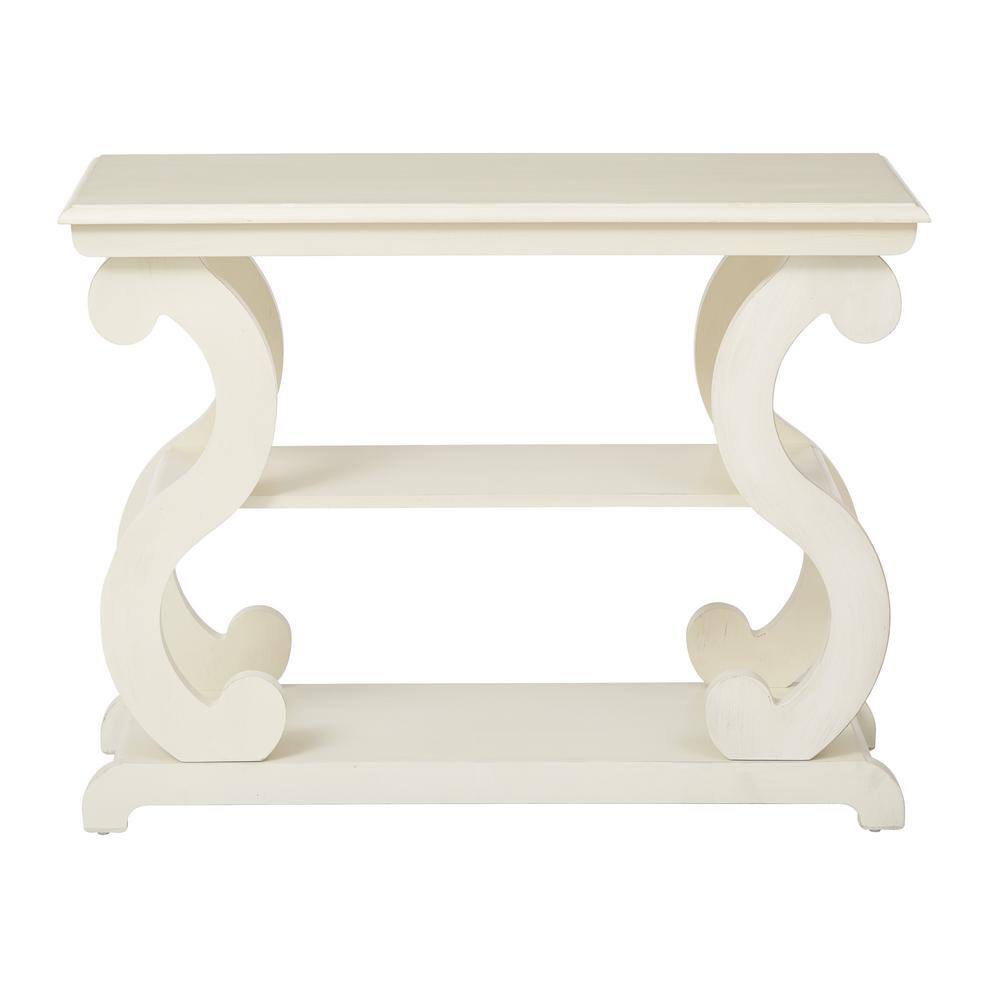 Antique Beige Wood and Metal Console Table with Storage