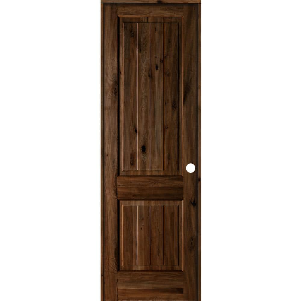 30 in. x 96 in. Knotty Alder 2 Panel Left-Hand Square Top V-Groove Provincial Stain Wood Single Prehung Interior Door price history on PriceWatchPro