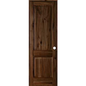 30 in. x 96 in. Knotty Alder 2 Panel Left-Hand Square Top V-Groove Provincial Stain Wood Single Prehung Interior Door