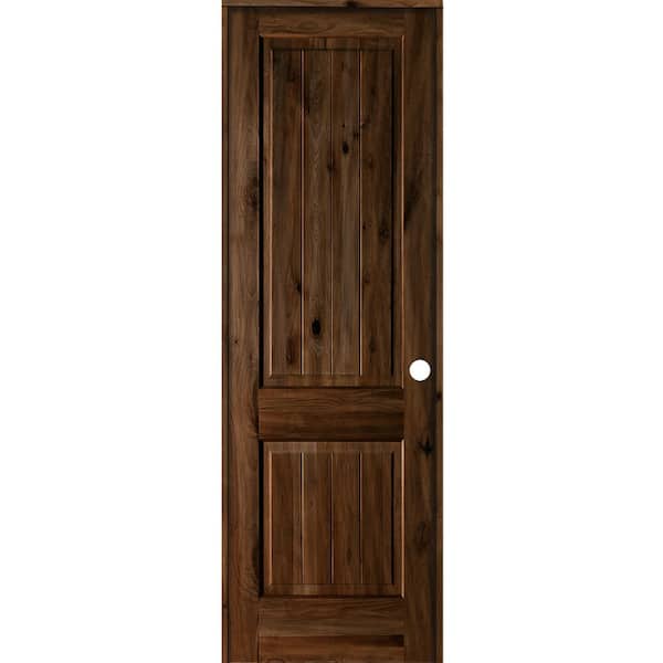 Krosswood Doors 30 in. x 96 in. Knotty Alder 2 Panel Left-Hand Square Top V-Groove Provincial Stain Wood Single Prehung Interior Door