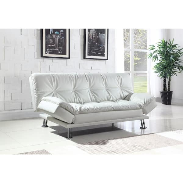 Benjara Contemporary 73 in. White Solid Leather Full Size Sofa Bed