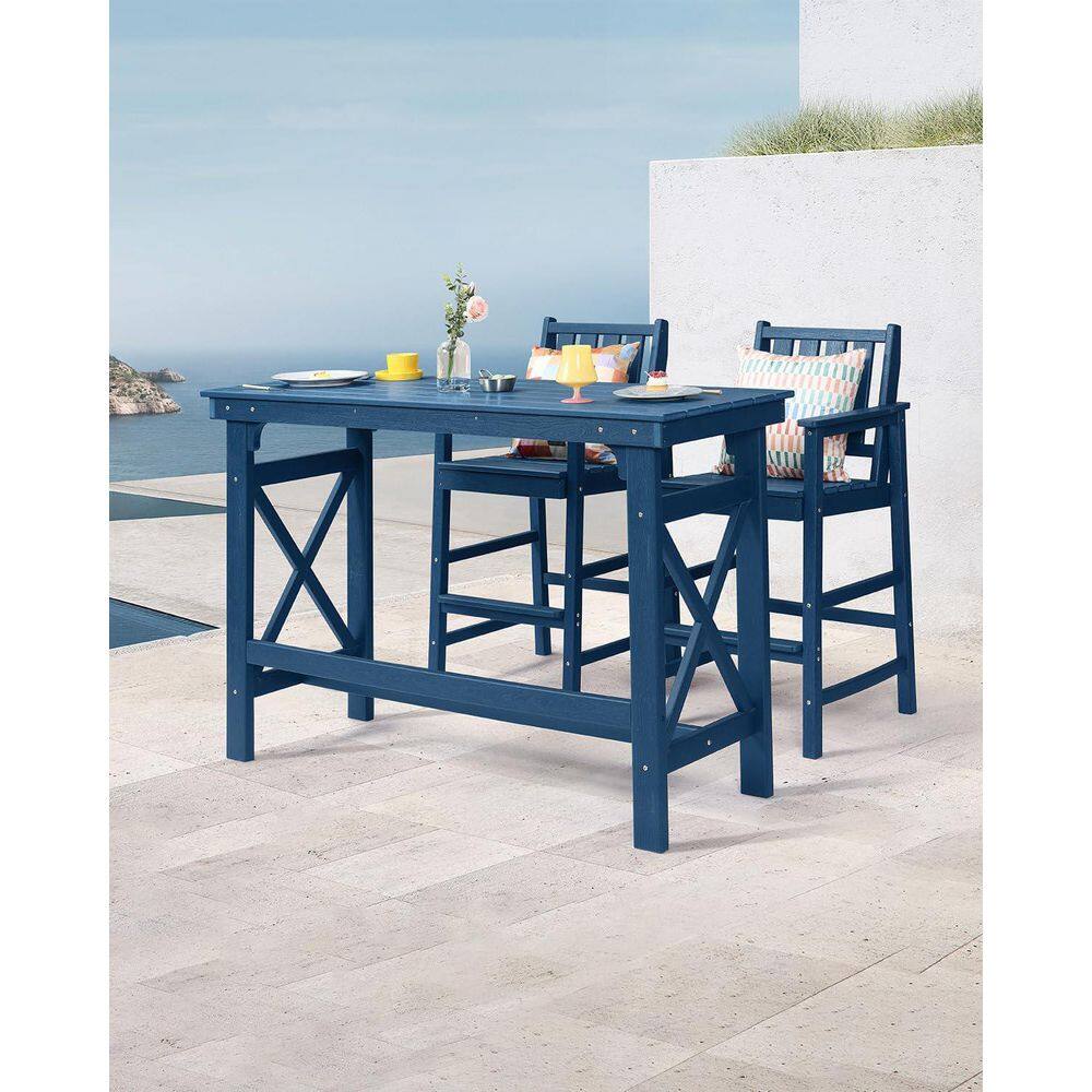 Blue 3-Piece Adirondack Chairs and Table Set Outdoor Serving Bar Set Plastic Patio Bar Set with 2 Chairs and 1 Table price history on PriceWatchPro