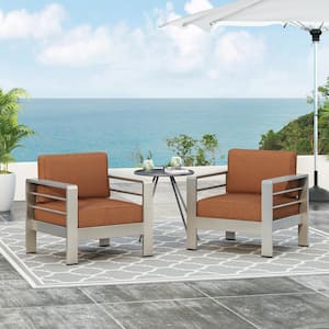 Miller Silver Aluminum Outdoor Lounge Chair with Orange Cushions (2-Pack)