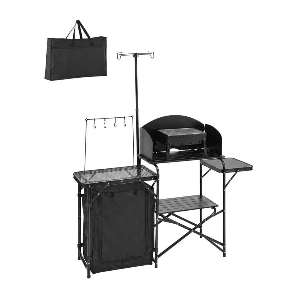Camping Kitchen Table Folding Aluminum Cook Station Storage Cupboard Steel Grill Windscreen Carry Bag price history on PriceWatchPro
