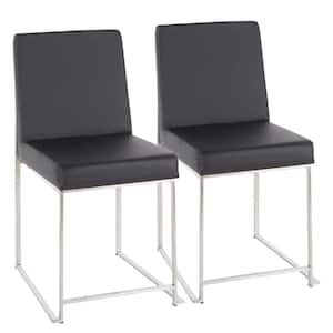 Fuji in Black Faux Leather Stainless Steel High Back Dining Chair (Set of 2)