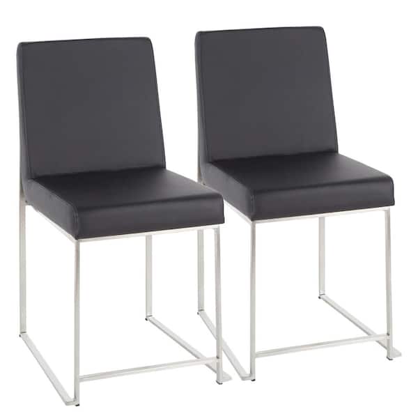 Lumisource Fuji in Black Faux Leather Stainless Steel High Back Dining Chair (Set of 2)