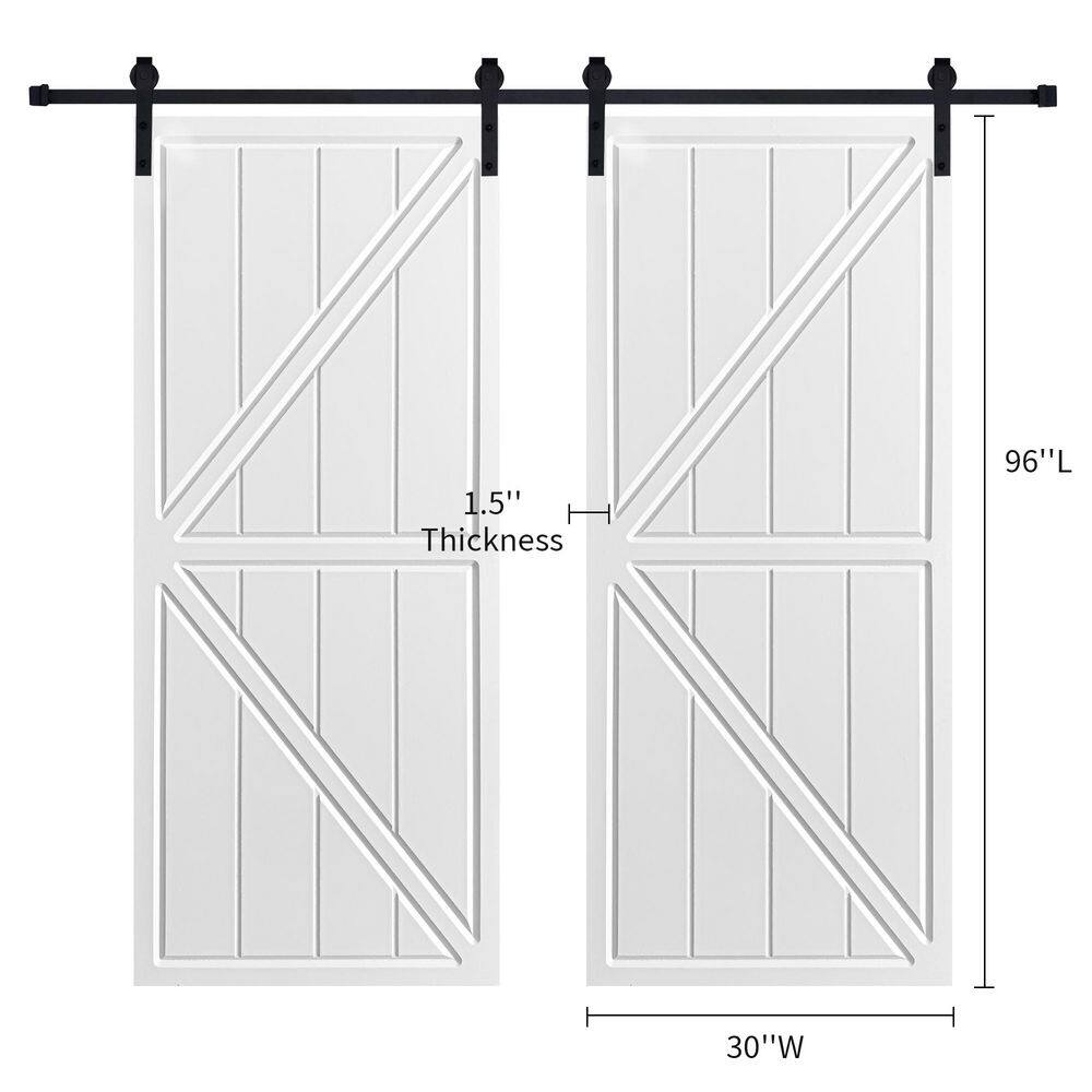 Double Modern K Frame 30 in. x 96 in. MDF White Barn Sliding Door With Hardware kit price history on PriceWatchPro