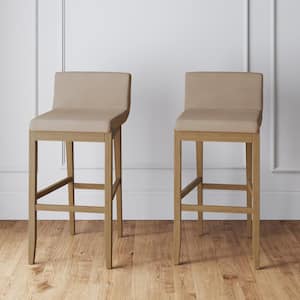 Gracie 29 in. Modern Bar Height Stool with Natural Flax Cushion Seat and Brushed Wood Legs, Natural Flax/Brown, Set of 2