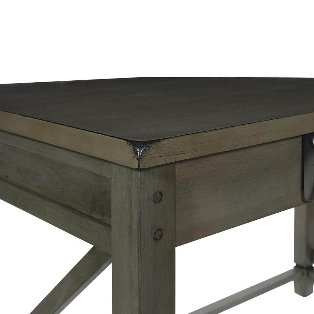 Hillsboro Rustic Farmhouse Gray Wash Solid Wood Writing Desk with Drawer