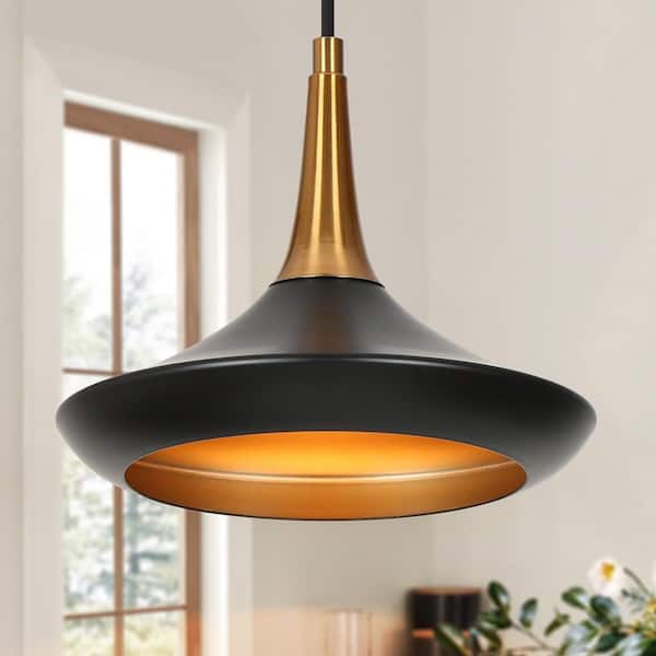 LNC Small Modern Black Brass Kitchen Island Pendant Lighting Contemporary 1-Light Bell Dining Living Room Hanging Chandelier