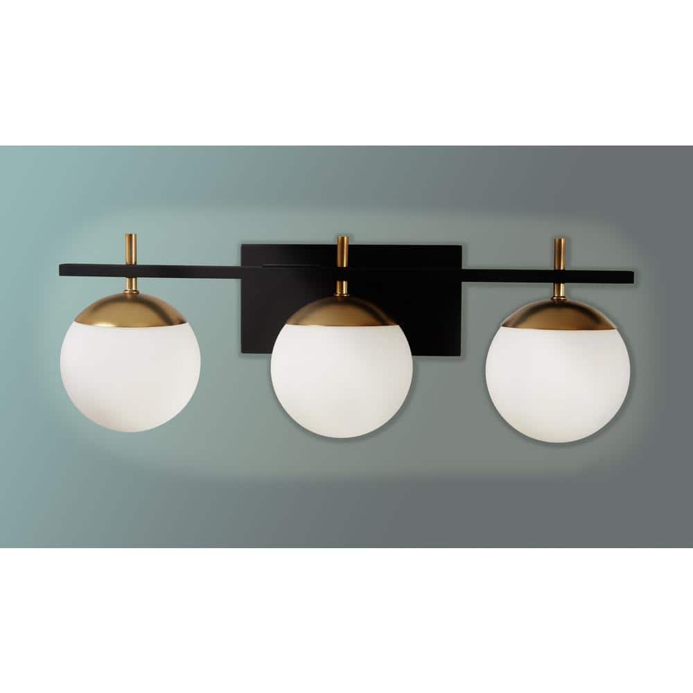 Autumn Gold & Weathered Black 3-Light Vanity with Etched Opal Shades