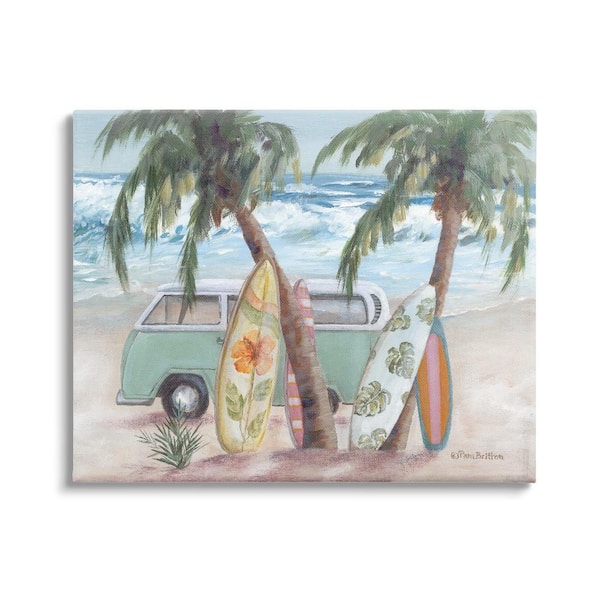 Summer Waves Van Surfboards by Pam Britton 1-Piece Gallery Wrapped Unframed Nature Graphic Art Print 36 in. x 48 in.