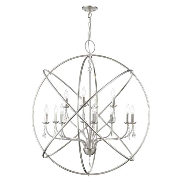 Cahill 12-Light Brushed Nickel Grande Foyer Chandelier with Crystals