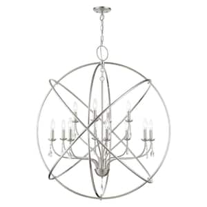 Aria 12-Light Brushed Nickel Grande Foyer Chandelier with Clear Crystals