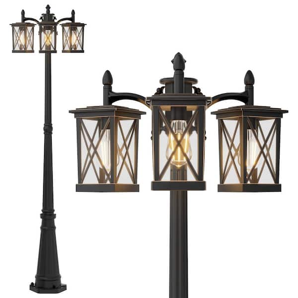 Meluaim 3-Light Black Aluminum Hardwired Outdoor Weather Resistant Post Light Set with CFL LED Halogen Incandescent Type
