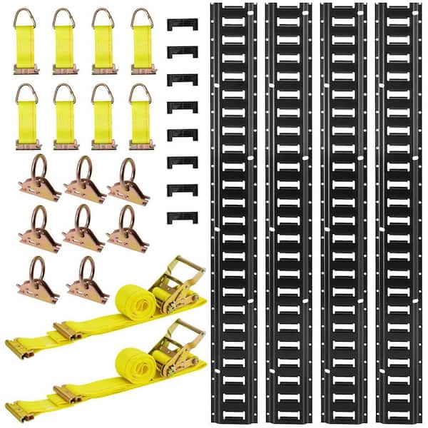 E-Track Tie-Down Rail Kit, 4 Pack 7.7 ft. E Track Rails, 26 Pieces Includes 2 Ratchet Straps, 8 O-Rings and 8 Tie-Offs