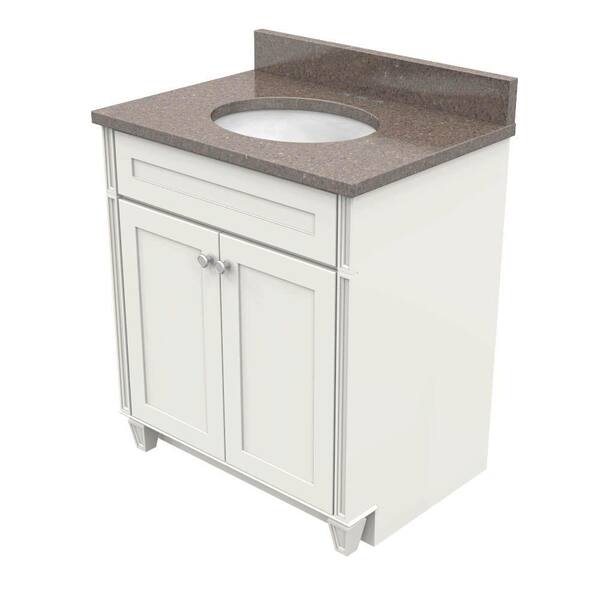 KraftMaid 30 in. Vanity in Dove White with Natural Quartz Vanity Top in Obsidian and White Basin