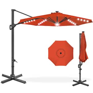 10 ft. 360-Degree Solar LED Cantilever Patio Umbrella, Outdoor Hanging Shade with Lights - Rust