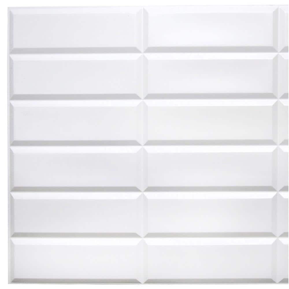3D Falkirk Retro III 38 in. x 19 in. Stacked White Faux Tile PVC Decorative