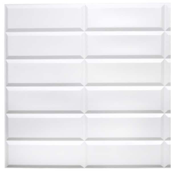 Dundee Deco 3D Falkirk Retro III 38 in. x 19 in. Stacked White Faux Tile PVC Decorative Wall Paneling (5-Pack)