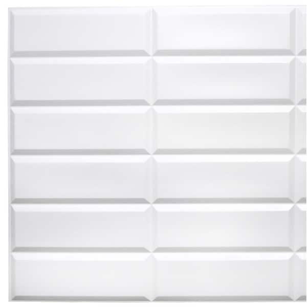 Dundee Deco 3D Falkirk Retro III 38 in. x 19 in. Stacked White Faux Tile PVC Decorative Wall Paneling