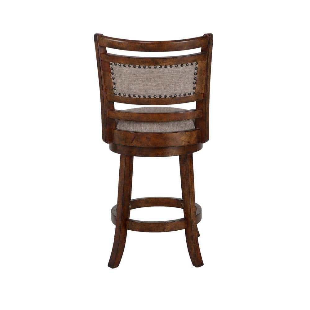 Aberdeen Dark Brown Wood Swivel Bar Stool with Fabric Seat