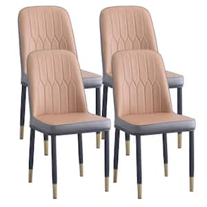 Brown Modern PU Leather Dining Chair with Iron Metal Gold Plated Leg (Set of 4)
