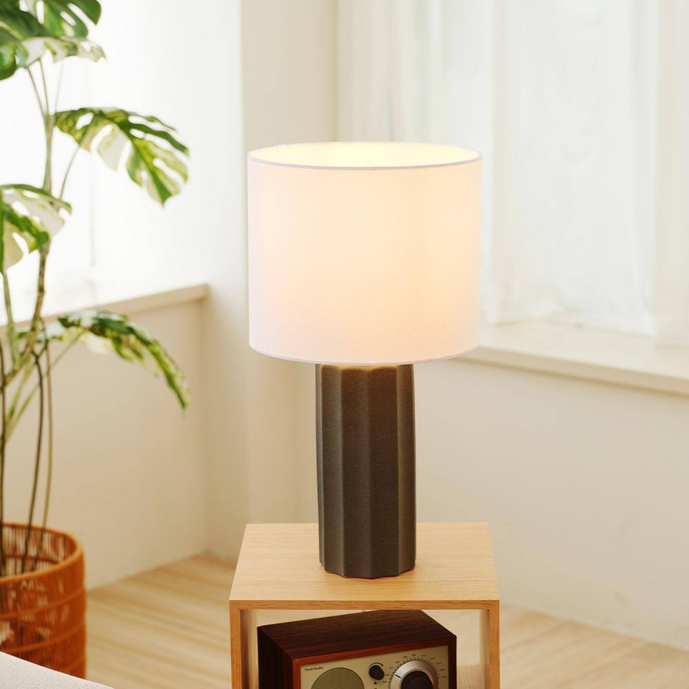 20" Dark Gray Concrete Table Lamp with White Linen Shade