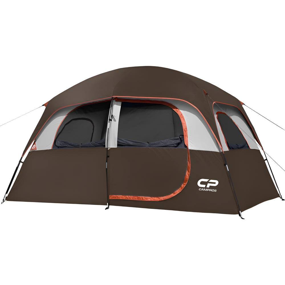 Brown 6-Person-Camping-Tents, Waterproof Windproof Family Tent with Top Rai